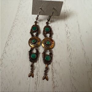 Brass and Green/Blue Dangle Earrings💙